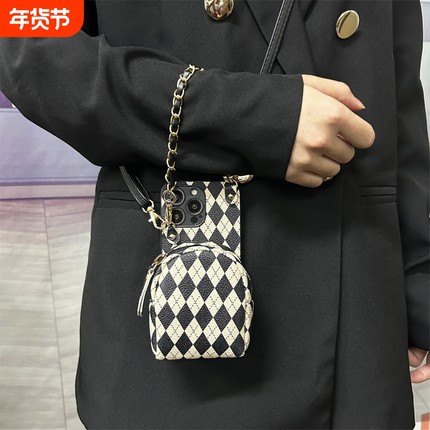 适用OPPOReno15pro手机壳零钱包Reno15菱格10se斜跨绳14背带12门禁卡11秋冬13背带包12se插卡7保护套时尚