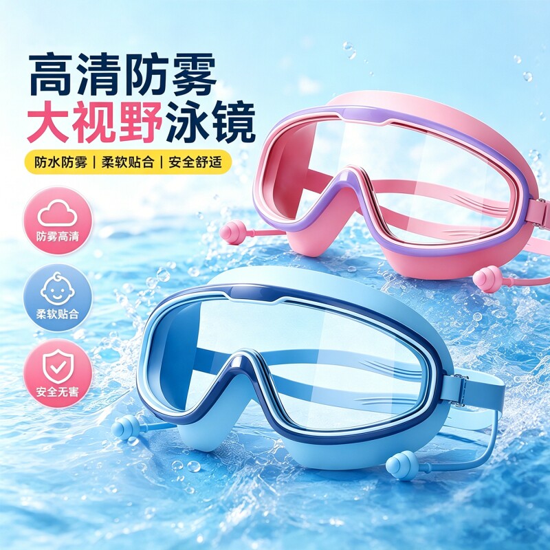 2026新款儿童泳镜游泳眼镜宝宝防水防雾高清大框小孩戏水装备