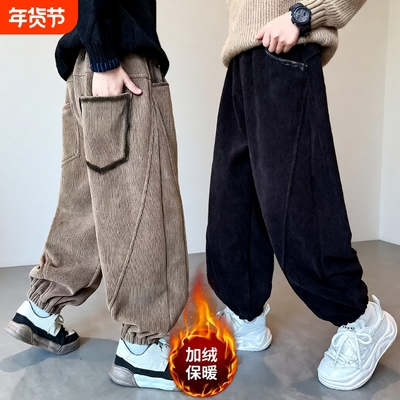潮牌男童灯芯绒束脚卫裤加绒加厚