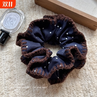 韩系撞色花边波点大肠发圈女丸子头扎头发绳低马尾双层头绳发饰品