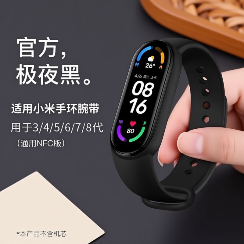 适用小米手环7表带10/9/8//6/5/4/3腕带9NFC版智能运动硅胶男女三四五六代潮替换带手腕带陶瓷版9黑色白色图片