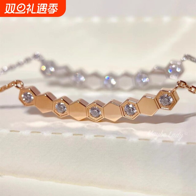 高质量轻奢蜂巢项链女镀厚金1白金蜂窝锁骨链女颈链玫瑰金微笑