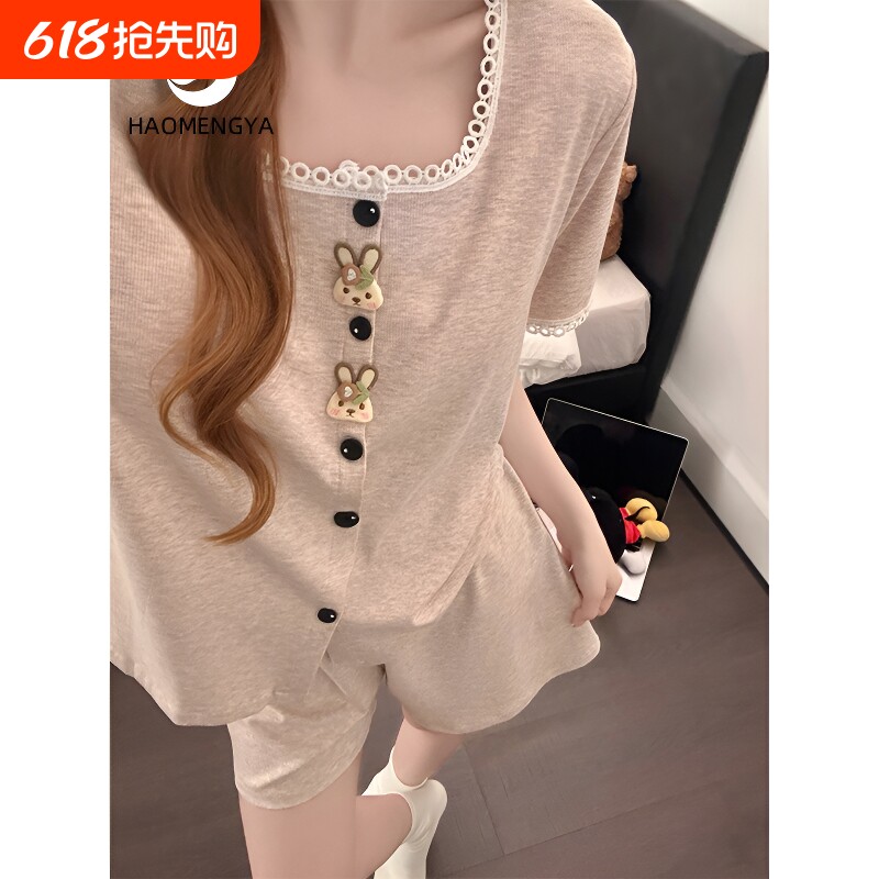 2026新款带胸垫睡衣女款夏季甜美卡通短袖棉绸女士夏天家居服套装