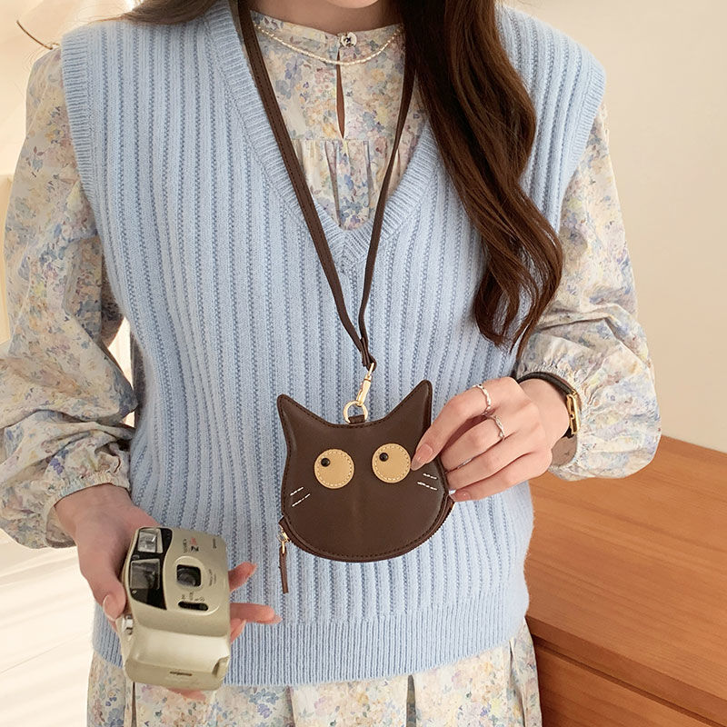 新款高颜值简约女士挂脖零钱包高级感卡通迷你卡包可爱收纳包硬币