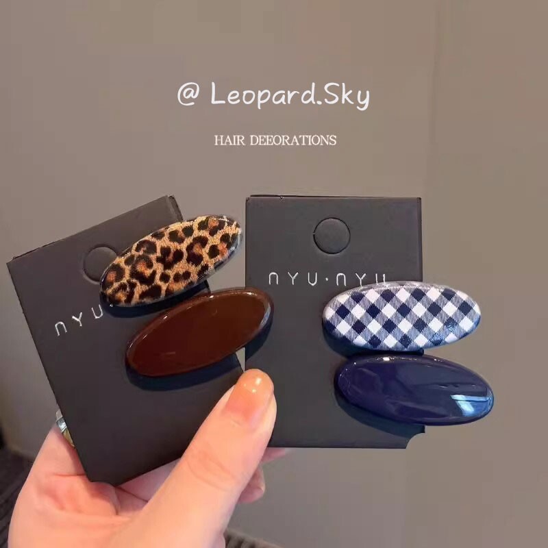 侧边夹气质格纹刘海夹发饰藏蓝豹纹韩版头饰发夹鸭嘴夹女碎发发卡