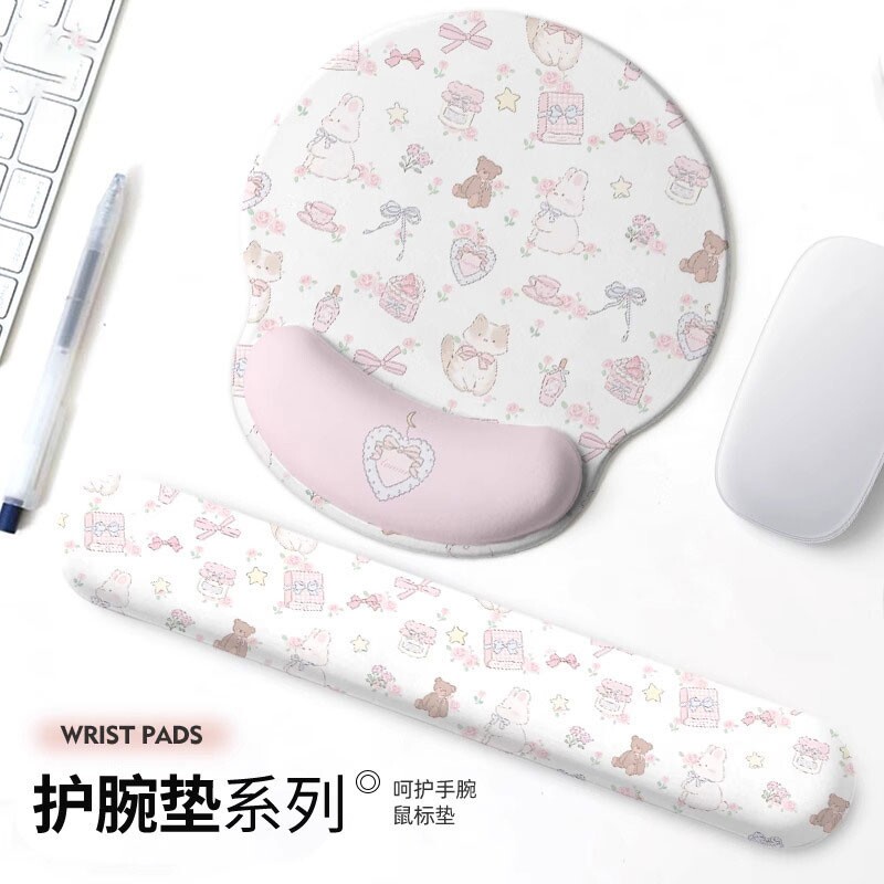 小动物护腕鼠标垫可爱女生办公室加厚少女心电脑键盘托护手腕按摩