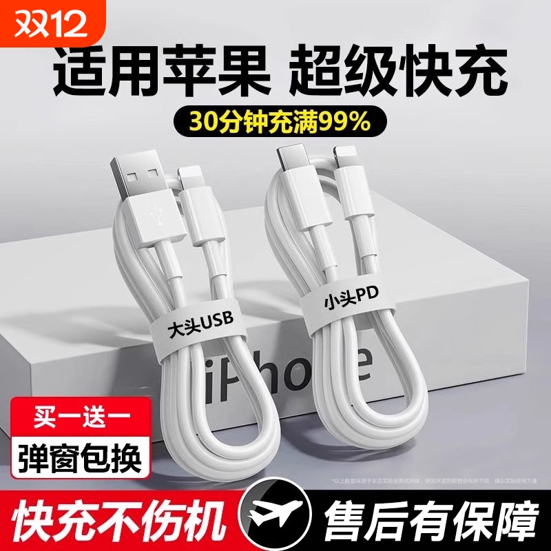 驯龙师 适用苹果iPhone16数据线14充电线器13手机15promax11车载USB加长2米XR冲电8plus短ipad闪充PD快充平板