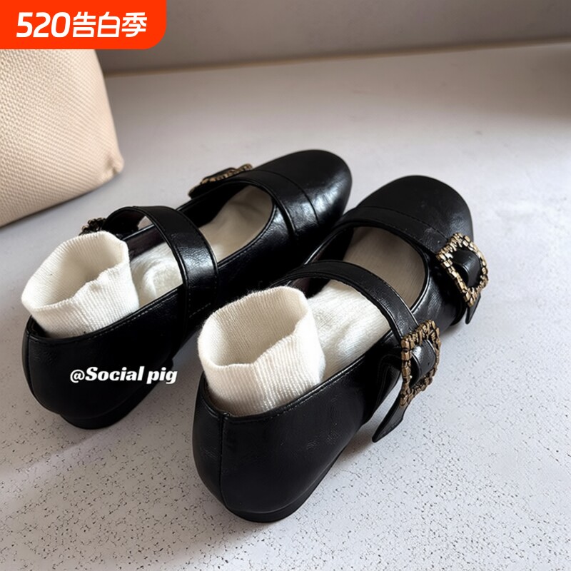 Socialpig法式平底浅口2026玛丽珍女单鞋皮面瓢鞋内增高