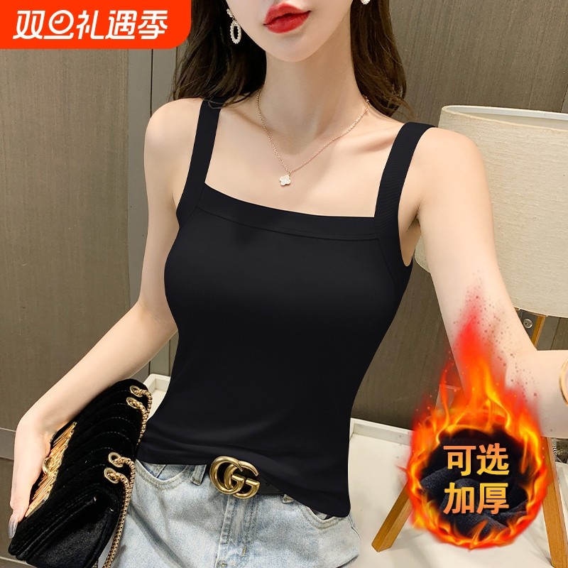 黑色方领加厚吊带背心女西装内搭秋冬新款设计感紧身保暖无袖上衣