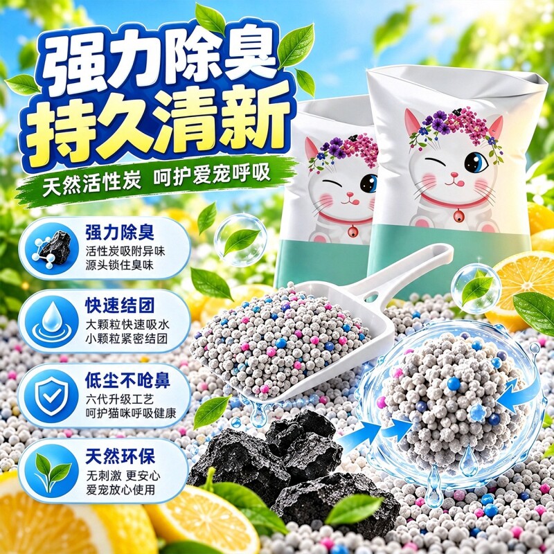 无尘猫砂除臭剂杀菌去尿味持久留香包邮20公斤活性炭混合型猫沙