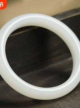 爆款仿新疆白玉和田玉手镯白色手镯女士款粗圆条镯叮当镯送妈妈