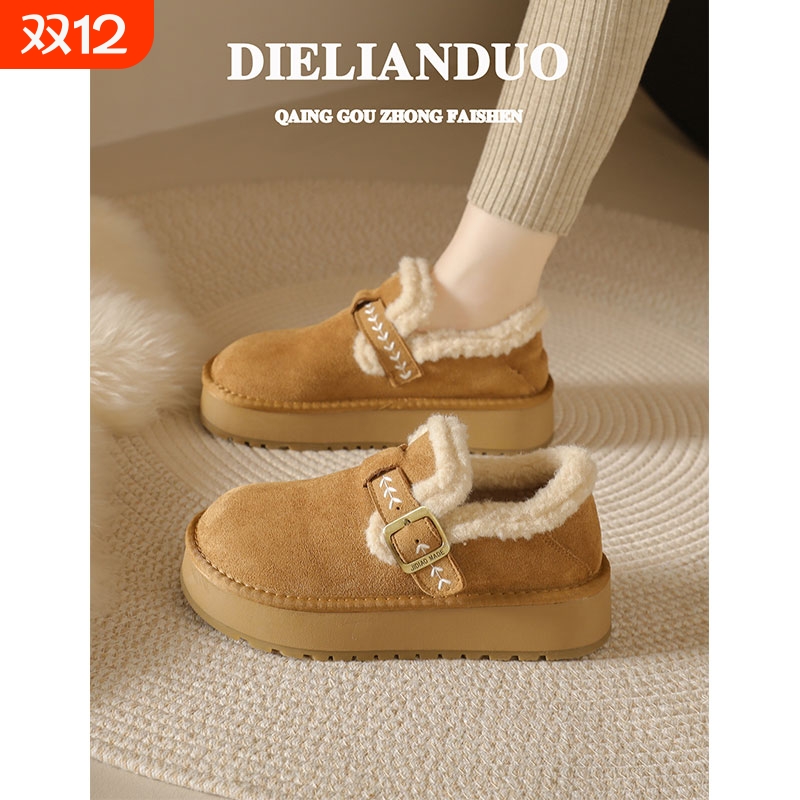 厚底加绒勃肯鞋女款2025新款冬季加绒加厚保暖全包博肯毛毛棉鞋子