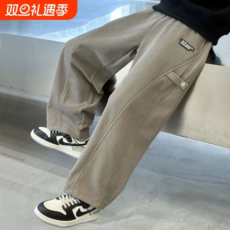 裤子男童2025秋冬新款加绒灯芯绒运动裤中大童直筒裤男孩休闲裤潮