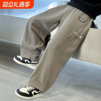 男童裤子2025秋冬新款加绒灯芯绒运动裤中大童直筒裤男孩休闲裤潮