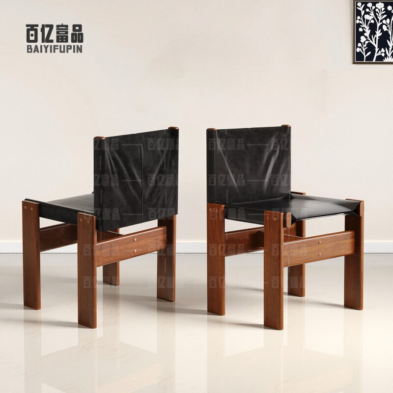 复古实木餐椅家用靠背椅设计师高级感僧侣椅中古椅子艺术极简餐厅