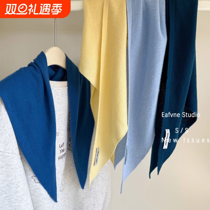 【外贸原单】100%全羊毛针织三角巾秋冬纯色百搭披肩坎肩保暖护肩