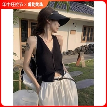 黑色v领内搭针织吊带背心马甲女春夏纯欲风无袖短款开衫上衣外穿