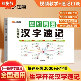 新汉知简生字开花小学生语文1-6年级汉字速记偏旁部首思维导图2000预习记识字练习本练习册2025练字同步训练词语写字组词常用速写