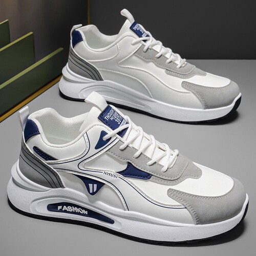 男鞋运动鞋男款2026春季新款皮面防水百搭休闲鞋男防滑跑步鞋潮流