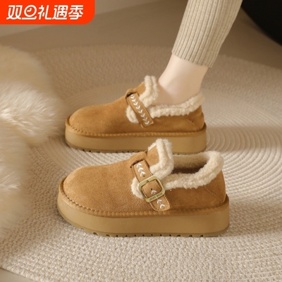 厚底加绒勃肯鞋女款2025新款冬季加绒加厚保暖全包博肯毛毛棉鞋子