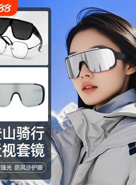 护目镜登山骑行墨镜可套近视镜运动套镜防风护目太阳眼镜复古圆脸