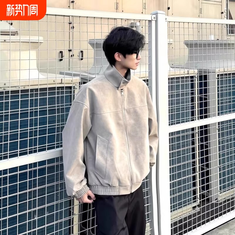 美式潮牌立领哈灵顿PU皮夹克男士款秋季痞帅休闲机车皮衣外套防风