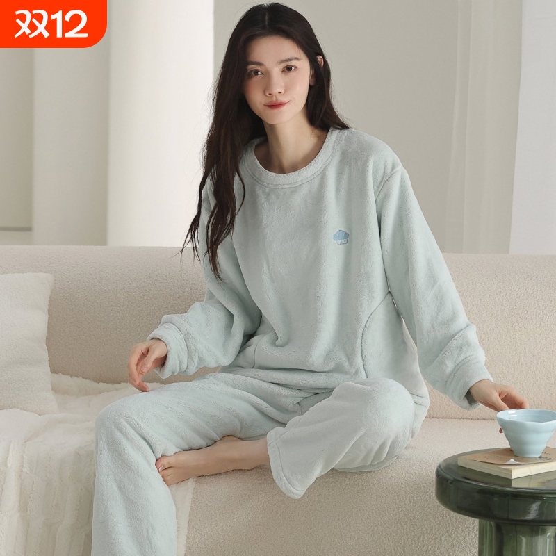 珊瑚绒睡衣女款冬季加绒加厚保暖