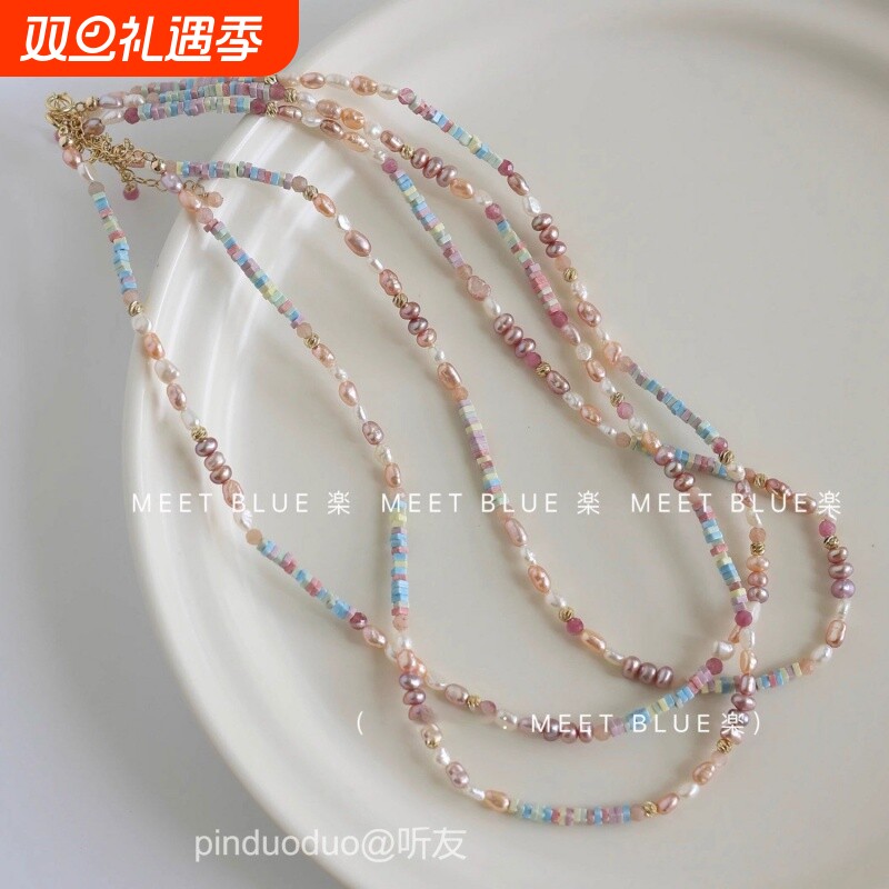 梦幻粉紫色天然巴洛克珍珠项链女不规则小众百搭设计2025年新款