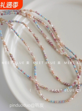 梦幻粉紫色天然巴洛克珍珠项链女不规则小众百搭设计2025年新款