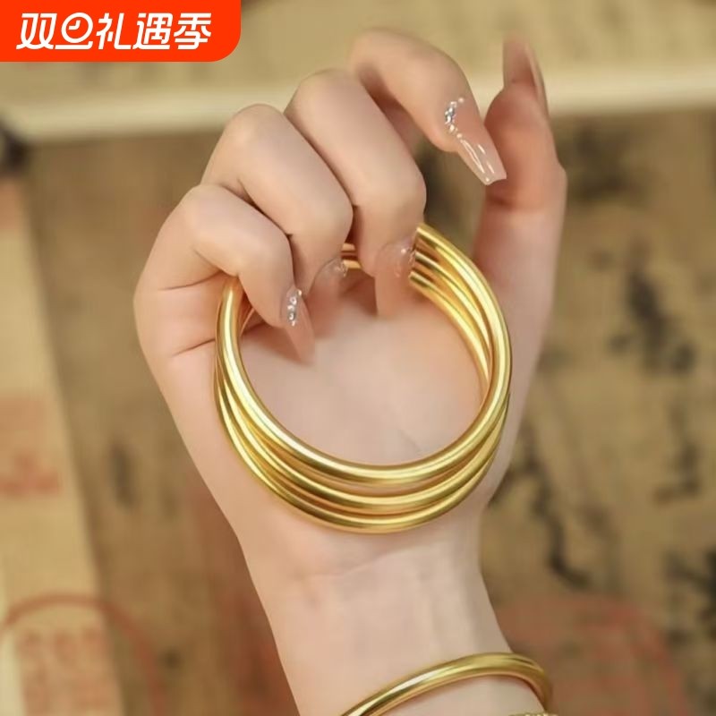 爆款仿古法沙金传承磨砂哑光简约国潮风素圈百搭两世欢手链手镯