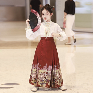 汉服冬装 马面裙女童套装 新年衣服冬季 秋冬儿童拜年服冬款 2024新款