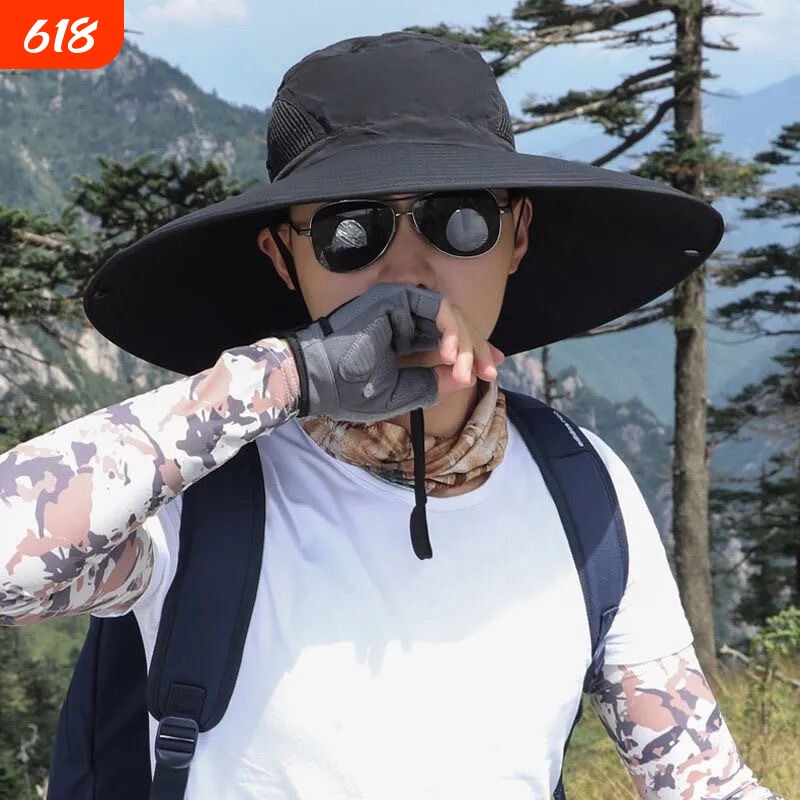 渔夫帽大男户外防晒帽遮阳帽钓鱼帽夏天透气太阳帽15cm大帽檐迷彩