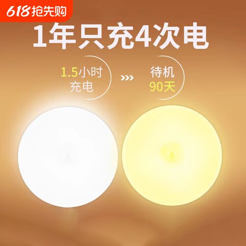 人体感应灯家用走廊过道楼道智能声控卧室无线led充电磁吸小夜灯