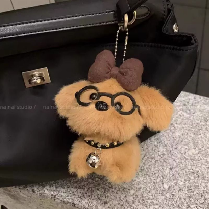 眼镜狗挂件~蝴蝶结可爱毛绒绒卡通公仔玩具包包挂饰钥匙扣礼物