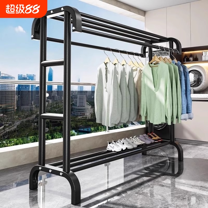 衣架卧室晾衣架落地挂衣架放衣服神器移动置物架衣帽架双层承重