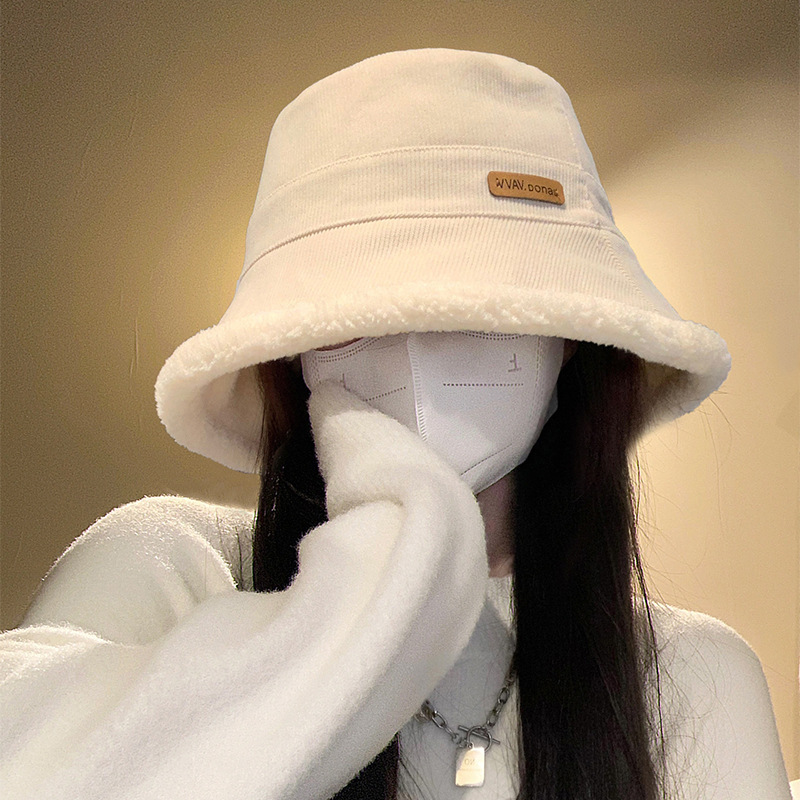 羊羔绒女士加绒渔夫帽秋冬季百搭显脸小盆帽加厚保暖防风防寒帽子