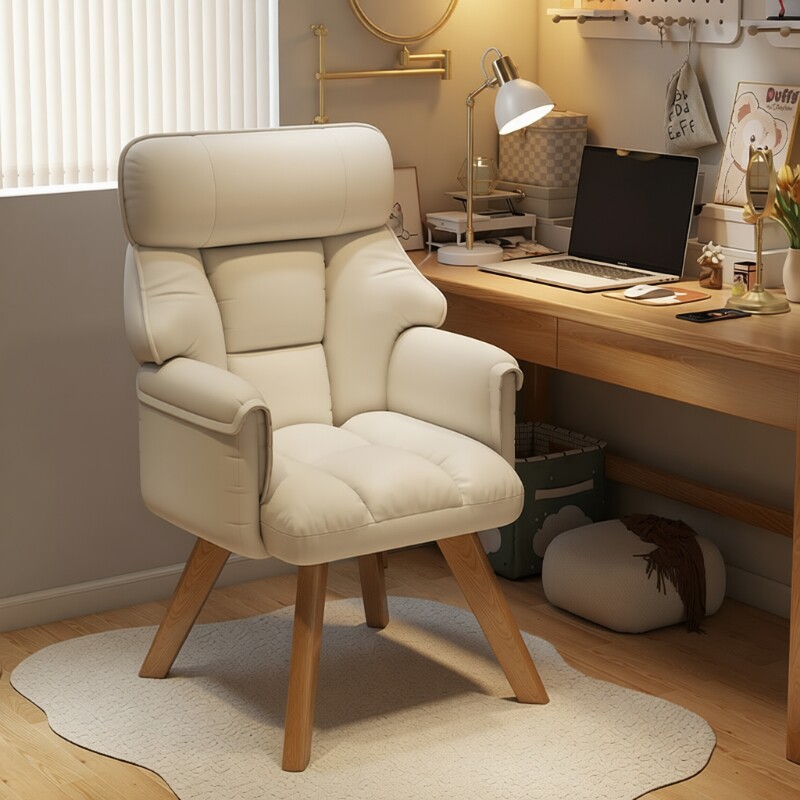 沙发椅电脑椅实木腿可旋转家用卧室书桌椅舒服靠背椅椅子布艺皮质