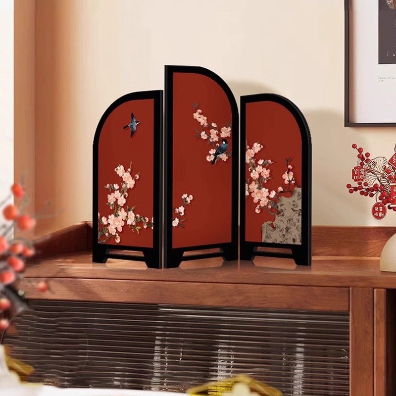喜上眉梢小屏风红色桌面摆件新中式客厅玄关高级感小众家居装饰品