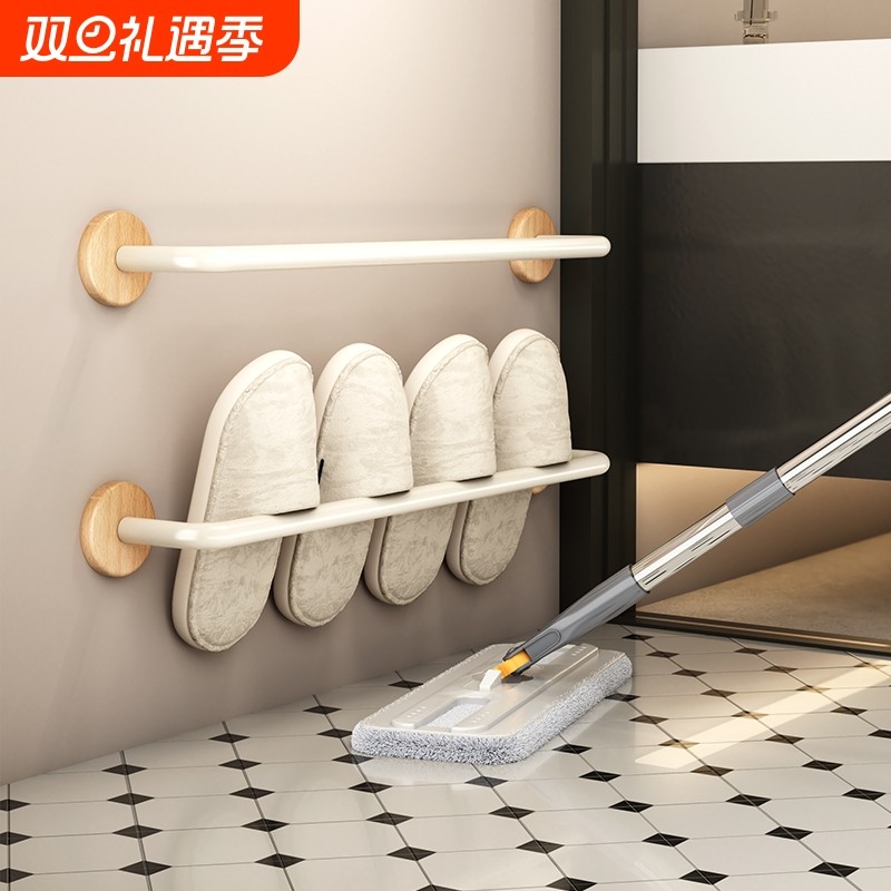 胡桃木中古风浴室拖鞋架壁挂式免打孔卫生间厕所专用入户门后收纳