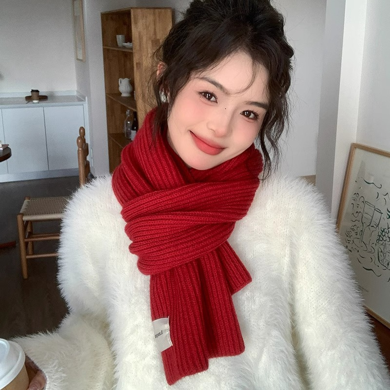 2025新款红色围巾女秋冬韩系氛围感高级感冬季新年围脖男保暖女士