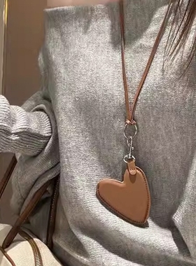 新款韩式爱心挂绳小包项链韩系可爱秋冬挂脖毛衣链零钱包挂件配饰