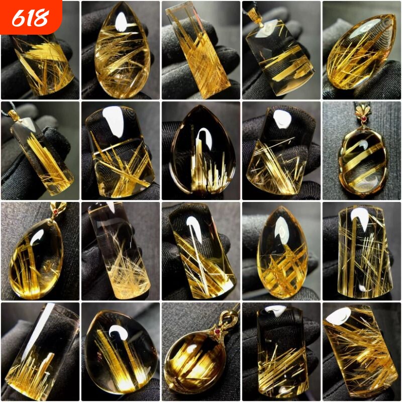 天然钛晶发晶水滴吊坠女锁骨项链平安无事牌貔貅雕刻件男水晶手錬
