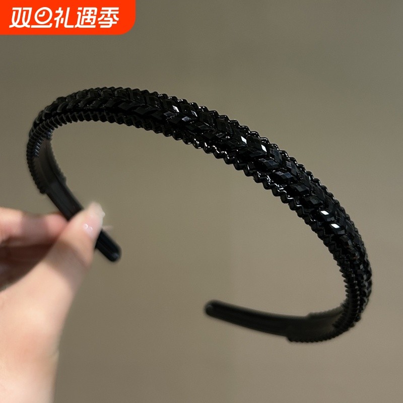 黑色洗脸带齿防滑专用发箍女士成人超仙水晶头箍发卡压发捆头饰