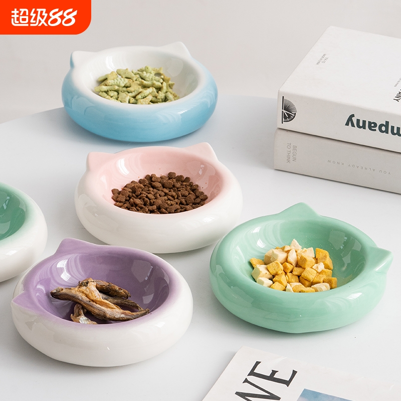 可爱陶瓷猫食碗餐盘狗狗食盆防打翻简约现代宠物碗小狗喝水碗猫盆