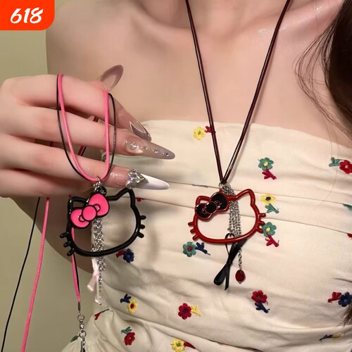 kitty猫甜酷风长款锁骨链黑色