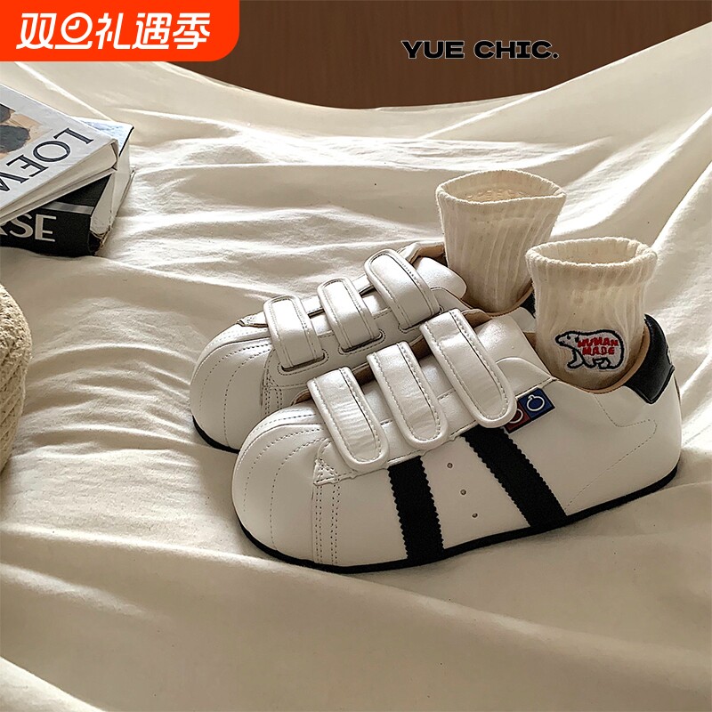 金屿鹿 丑萌大头魔术贴厚底小白鞋女小众复古百搭德训鞋休闲板鞋