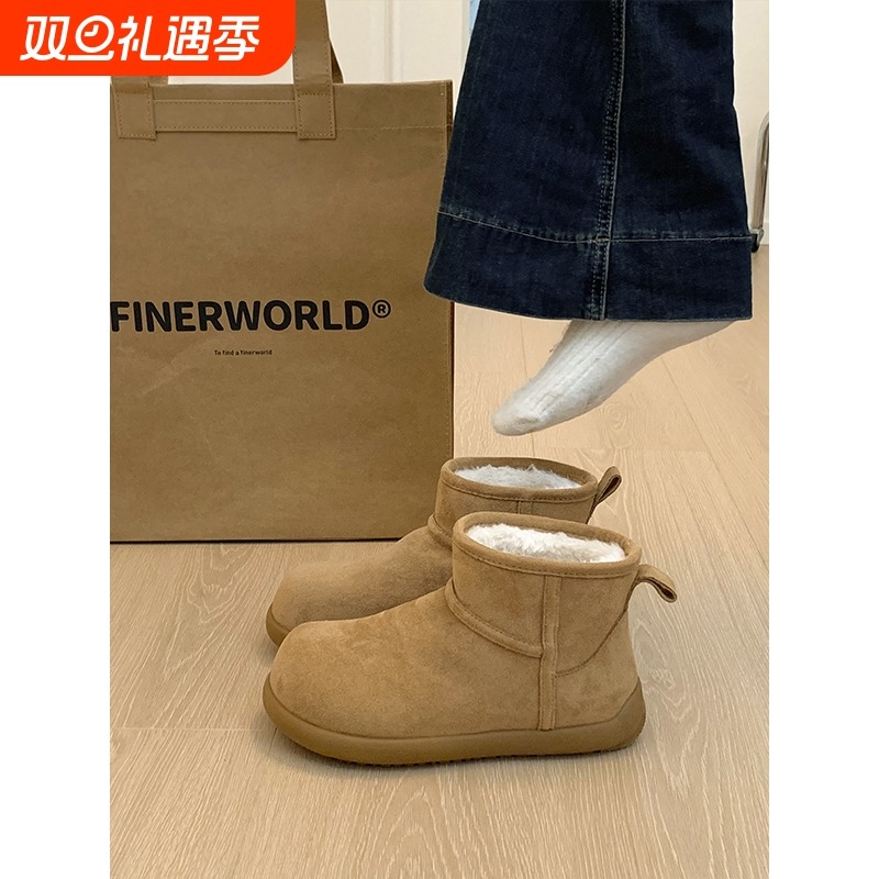 厚底小土豆雪地靴女2025冬季新款加绒保暖皮毛一体勃肯棉鞋女防水