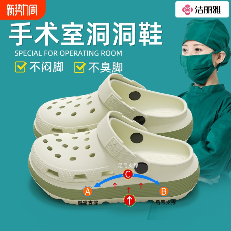 洁丽雅手术室拖鞋女款2026新款夏季防滑防臭护士鞋厚底洞洞鞋男士