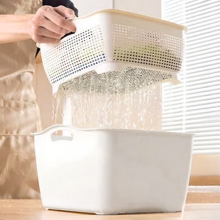 特大洗菜篮双层沥水篮厨房洗菜盆加厚塑料篮子洗水果收纳筐滤水篮