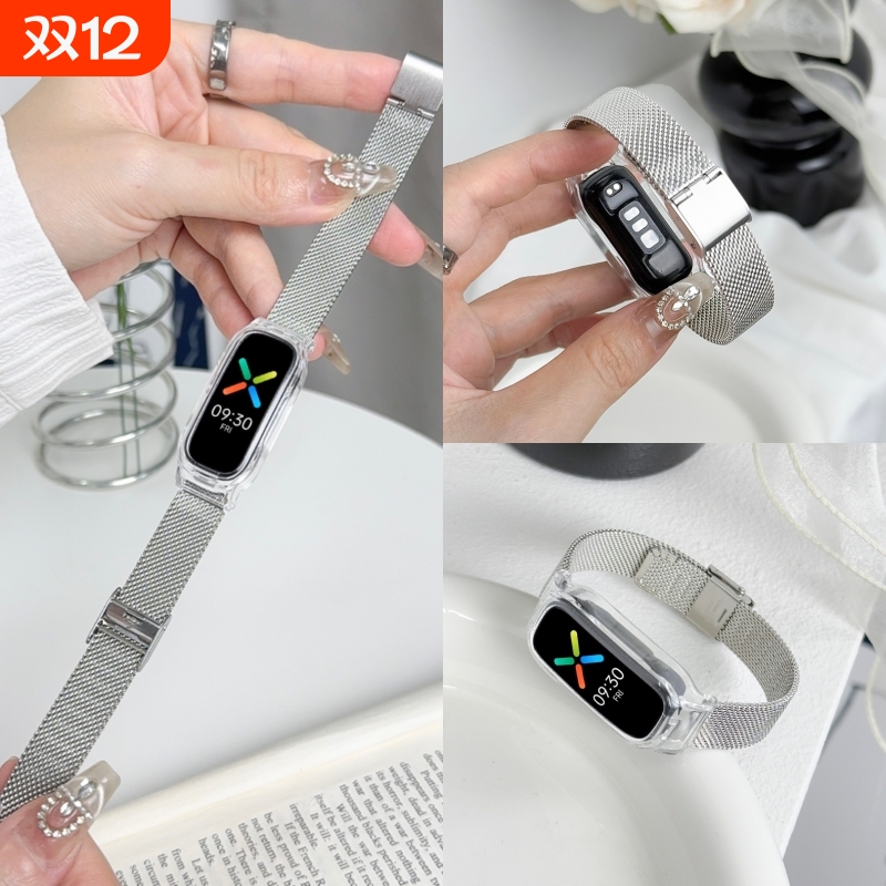 适用于oppo band手环表带金属不锈钢卡扣款替换带oppo智能运动版时尚活力eva限定版腕带可调节男女生夏季透气